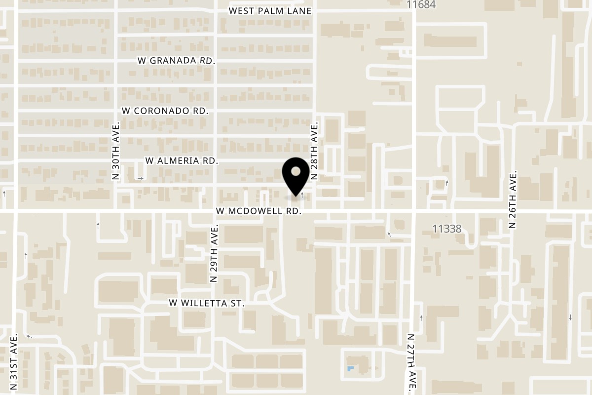 Map showing the location of Repostería de Obregón on 2808 W McDowell Rd in Phoenix
